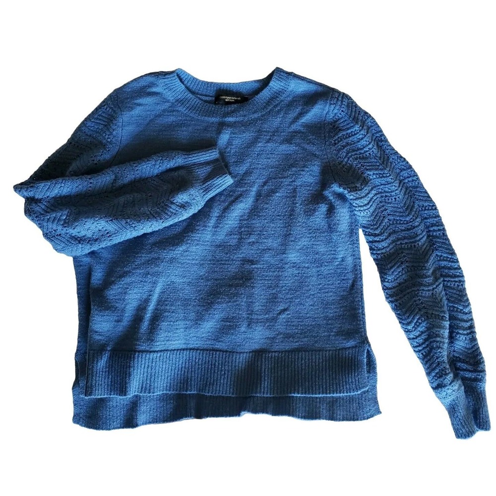 Christian Siriano Women's‎ Top Size Medium Long Sleeve Blue Open Knit Sleeves